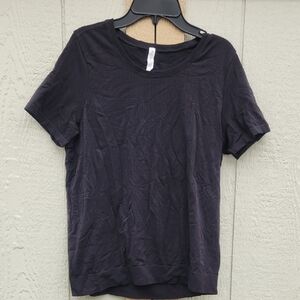 Athleta Seamless Running Tee Large Stretch Black Vented Sporty Athletic Wicking